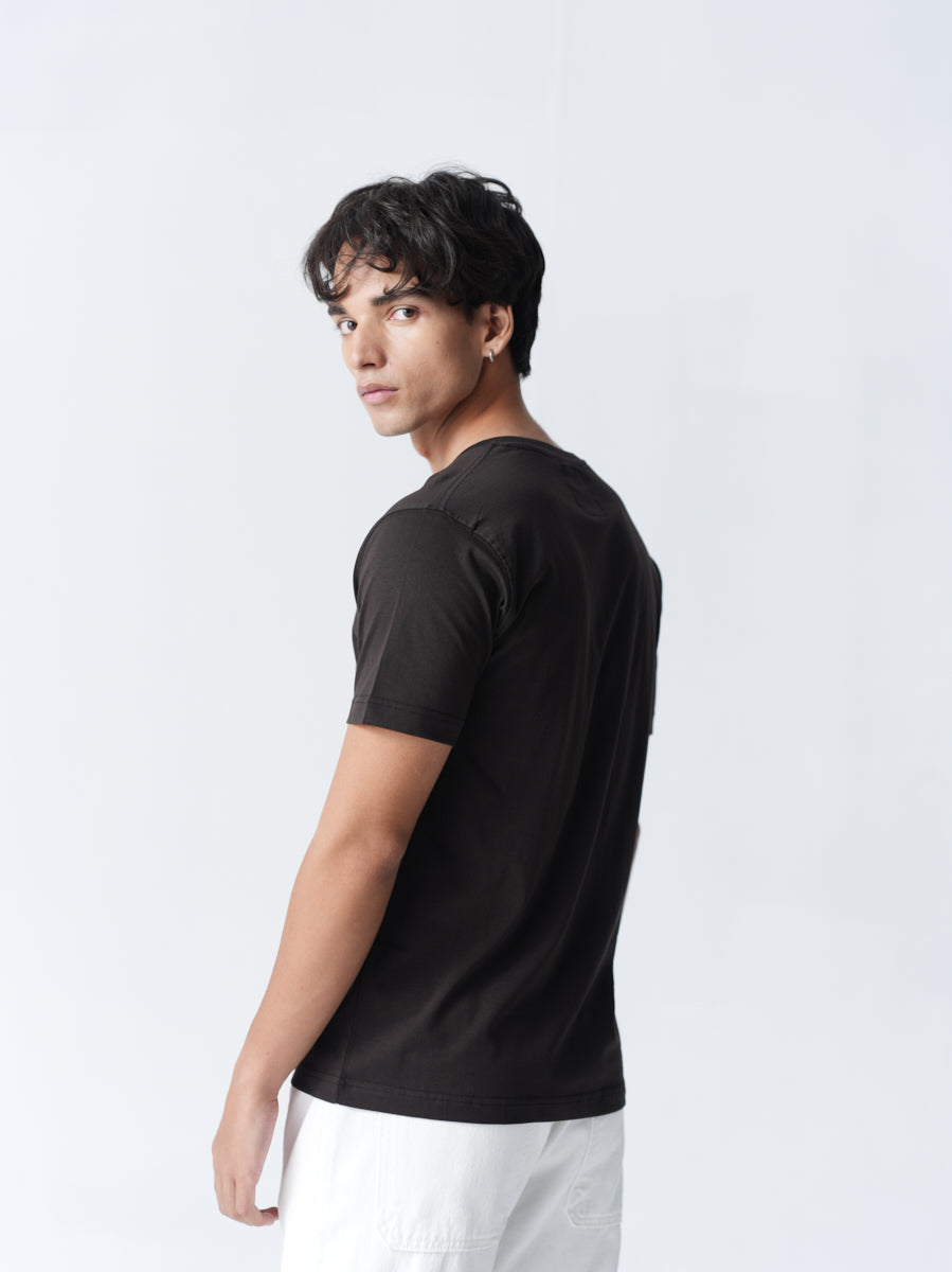 100% Cotton Single Jersey V-Neck T-Shirt - Copper Black