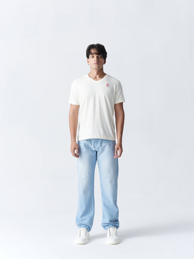 100% Cotton Single Jersey V-Neck T-Shirt - White